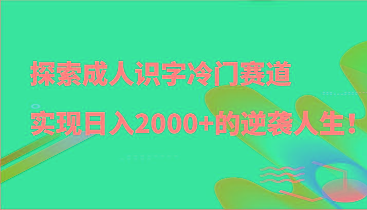 探索成人识字冷门赛道，实现日入2000+的逆袭人生！-副业网创