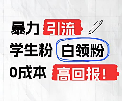 暴力引流学生粉白领粉，吊打以往垃圾玩法，0成本，高回报-副业网创