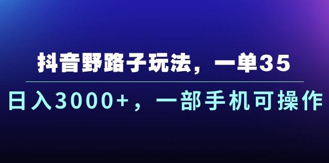 抖音野路子玩法，一单35.日入3000+，一部手机可操作-副业网创