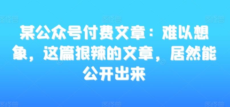 某公众号付费文章：难以想象，这篇狠辣的文章，居然能公开出来-副业网创