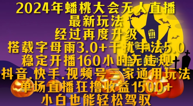 2024年蟠桃大会无人直播最新玩法，稳定开播160小时无违规，抖音、快手、视频号三家通用玩法【揭秘】-副业网创