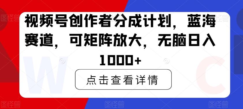 视频号创作者分成计划，蓝海赛道，可矩阵放大，无脑日入1000+-副业网创