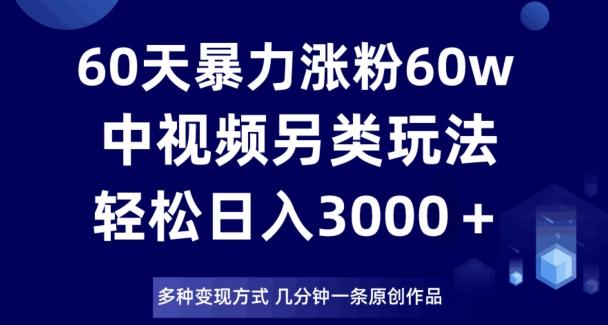 60天暴力涨粉60W，中视频另类玩法，日入3000＋，几分钟一条原创作品多种变现方式-副业网创