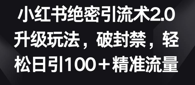 小红书绝密引流术2.0升级玩法，破封禁，轻松日引100+精准流量【揭秘】-副业网创
