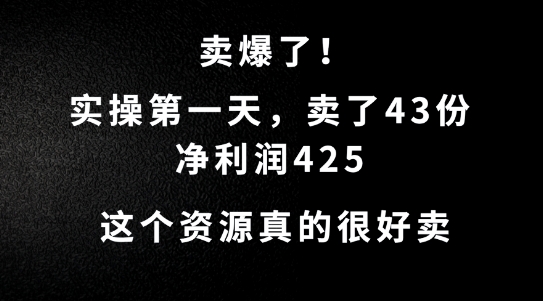 这个资源，需求很大，实操第一天卖了43份，净利润425【揭秘】-副业网创