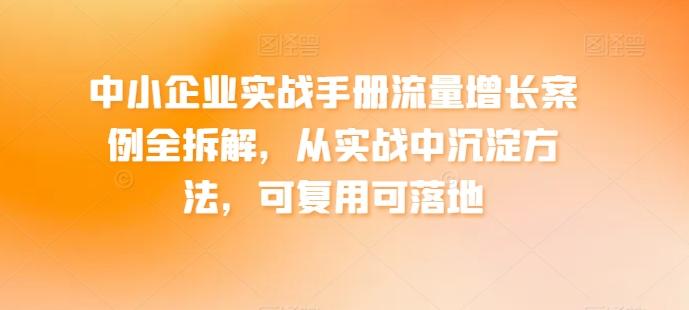 中小企业实战手册流量增长案例全拆解，从实战中沉淀方法，可复用可落地-副业网创