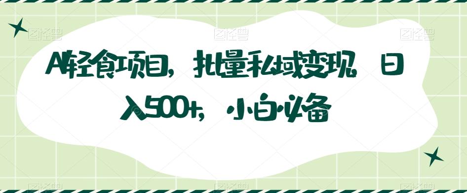 AI轻食项目，批量私域变现，日入500+，小白必备-副业网创
