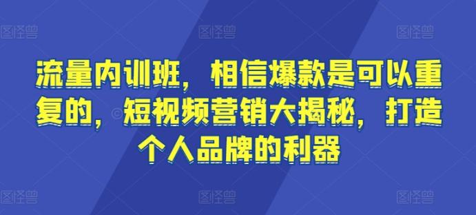 流量内训班，相信爆款是可以重复的，短视频营销大揭秘，打造个人品牌的利器-副业网创