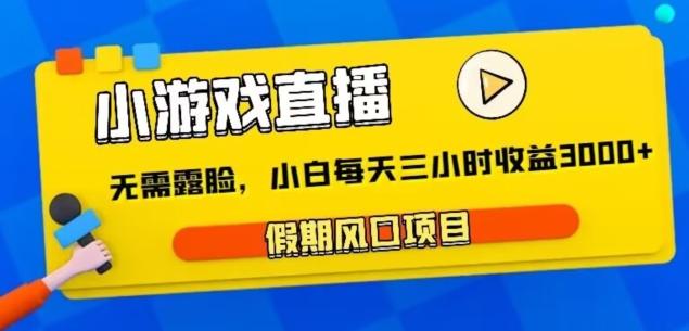 小游戏直播，假期风口项目，无需露脸，小白每天三小时，到账3000+-副业网创