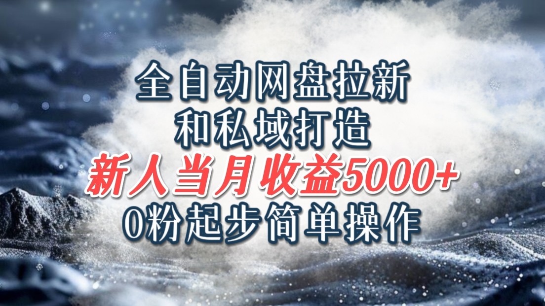 全自动网盘拉新和私域打造，0粉起步简单操作，新人入门当月收益5000以上-副业网创