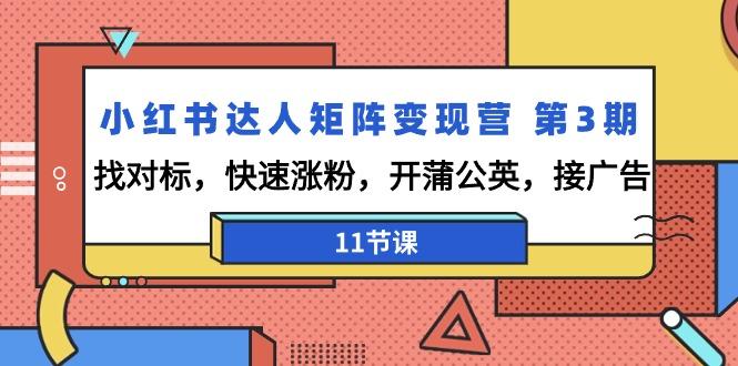 小红书达人矩阵变现营 第3期，找对标，快速涨粉，开蒲公英，接广告-11节课-副业网创