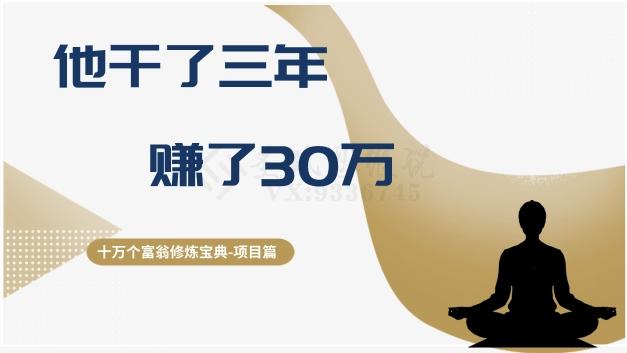 十万个富翁修炼宝典之2.他干了3年，赚了30万-副业网创