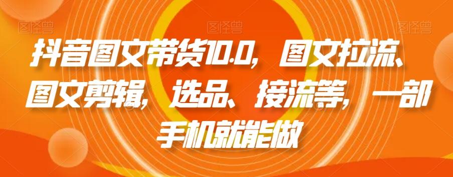 抖音图文带货10.0，图文拉流、图文剪辑，选品、接流等，一部手机就能做-副业网创