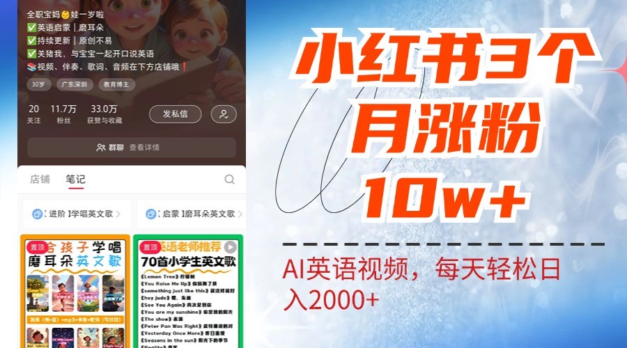 小红书三个月涨粉10W，AI英语视频0成本制作，每天轻松日入2000+-副业网创