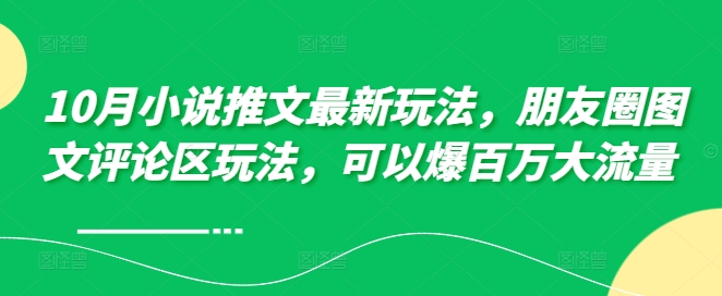 10月小说推文最新玩法，朋友圈图文评论区玩法，可以爆百万大流量 -副业网创
