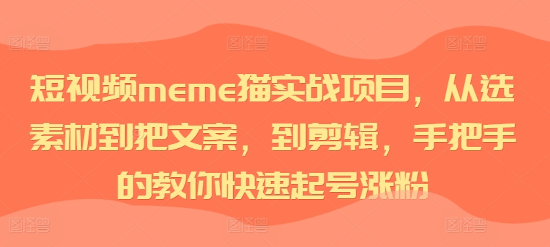 短视频meme猫实战项目，从选素材到把文案，到剪辑，手把手的教你快速起号涨粉-副业网创
