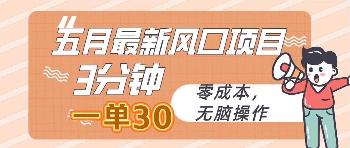 五月最新风口项目，3分钟一单30，零成本，无脑操作-副业网创