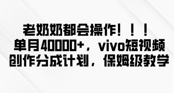 老奶奶都会操作，新平台无脑操作，单月40000+，vivo短视频创作分成计划【揭秘】-副业网创