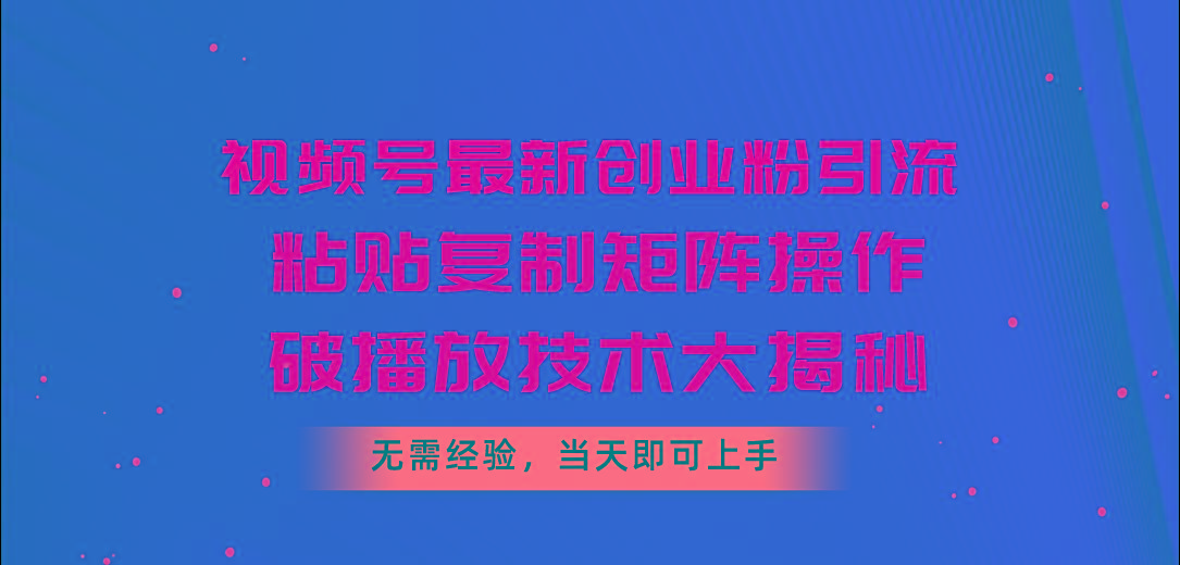 视频号最新创业粉引流，粘贴复制矩阵操作，破播放技术大揭秘，无需经验…-副业网创