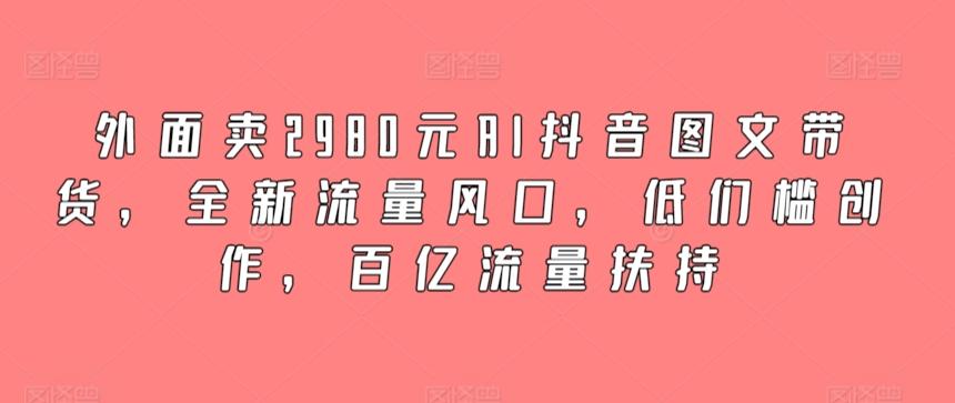 外面卖2980元AI抖音图文带货，全新流量风口，低们槛创作，百亿流量扶持-副业网创