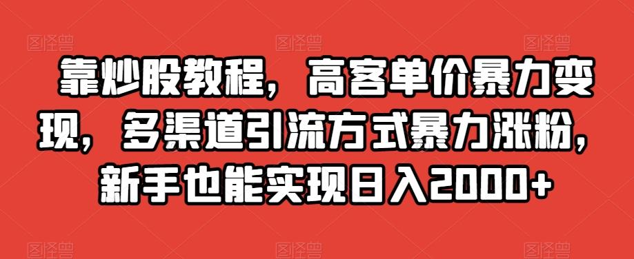 靠炒股教程，高客单价暴力变现，多渠道引流方式暴力涨粉，新手也能实现日入2000+【揭秘】-副业网创