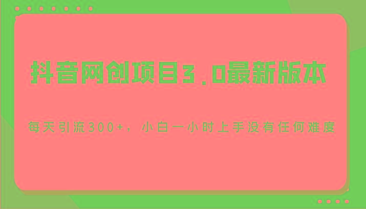 抖音网创项目3.0最新版本，每天引流300+，小白一小时上手没有任何难度-副业网创