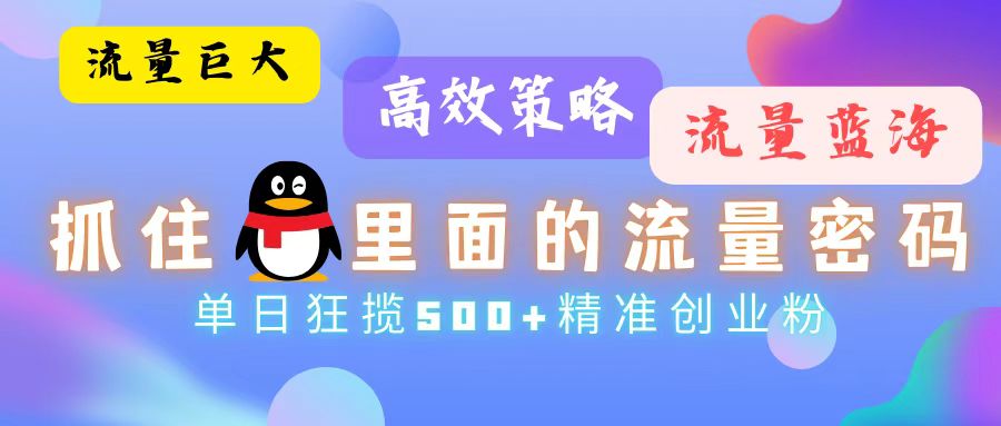 流量蓝海，抓住QQ里面的流量密码！高效策略，单日狂揽500+精准创业粉-副业网创