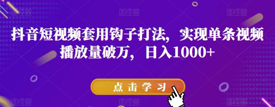 抖音短视频套用钩子打法，实现单条视频播放量破万，日入1000+【揭秘】-副业网创