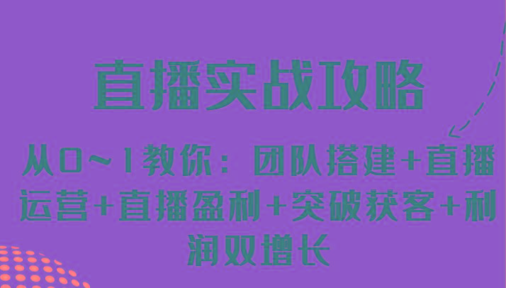 直播实战攻略 从0~1教你：团队搭建+直播运营+直播盈利+突破获客+利润双增长-副业网创