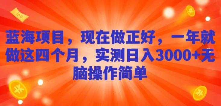 蓝海项目，现在做正好，一年就做这4个月，实测日入3000+，无脑简单操作-副业网创