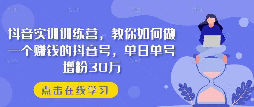 抖音实训训练营，教你如何做一个赚钱的抖音号，单日单号增粉30万-副业网创
