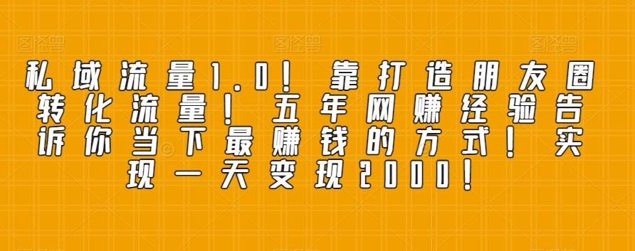 私域流量1.0！靠打造朋友圈转化流量！五年网赚经验告诉你当下最赚钱的方式！实现一天变现2000！-副业网创