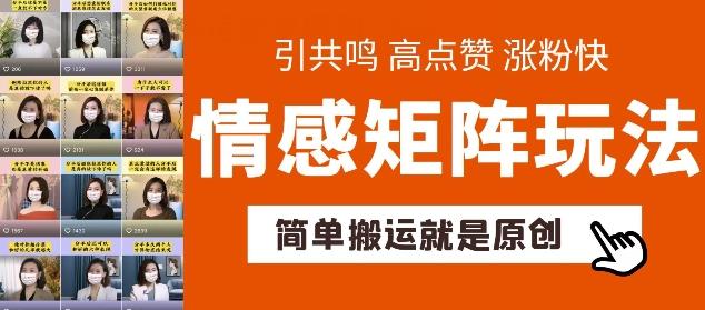 简单搬运，情感矩阵玩法，涨粉速度快，可带货，可起号【揭秘】-副业网创