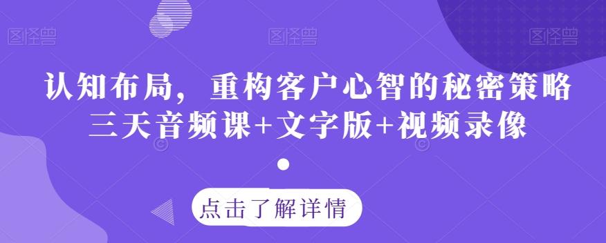 认知布局，重构客户心智的秘密策略三天音频课+文字版+视频录像-副业网创