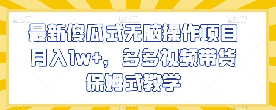 最新傻瓜式无脑操作项目月入1w+，多多视频带货保姆式教学【揭秘】-副业网创
