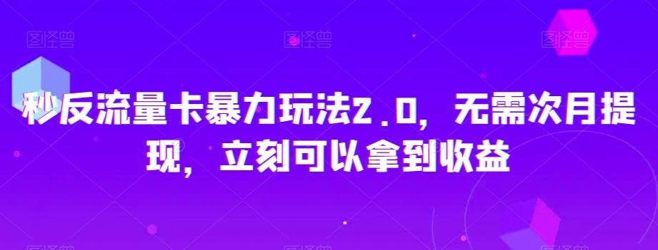 秒反流量卡暴力玩法2.0，无需次月提现，立刻可以拿到收益【揭秘】-副业网创