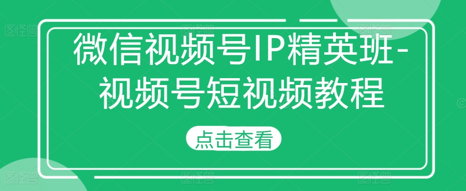 微信视频号IP精英班-视频号短视频教程-副业网创