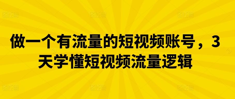 做一个有流量的短视频账号，3天学懂短视频流量逻辑-副业网创