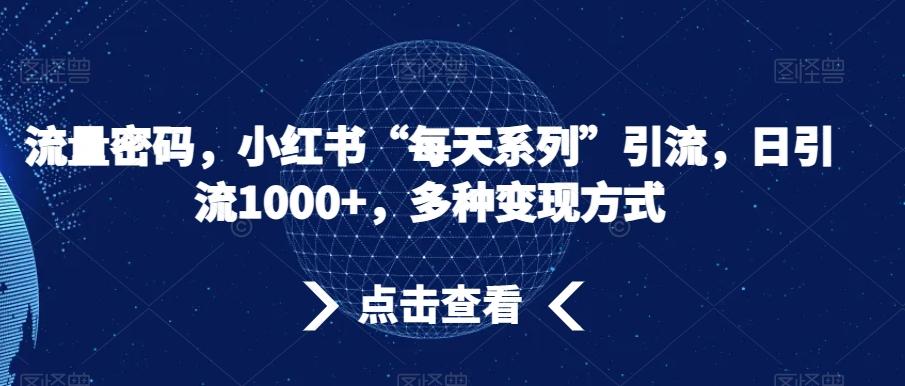 流量密码，小红书“每天系列”引流，日引流1000+，多种变现方式【揭秘】-副业网创