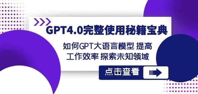 GPT4.0完整使用-秘籍宝典：如何GPT大语言模型提高工作效率探索未知领域-副业网创