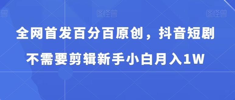 全网首发百分百原创，抖音短剧不需要剪辑新手小白月入1W-副业网创