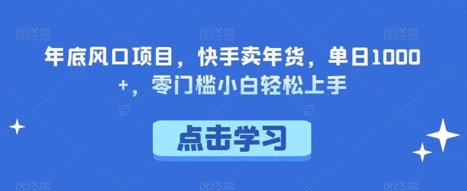年底风口项目，快手卖年货，单日1000+，零门槛小白轻松上手-副业网创
