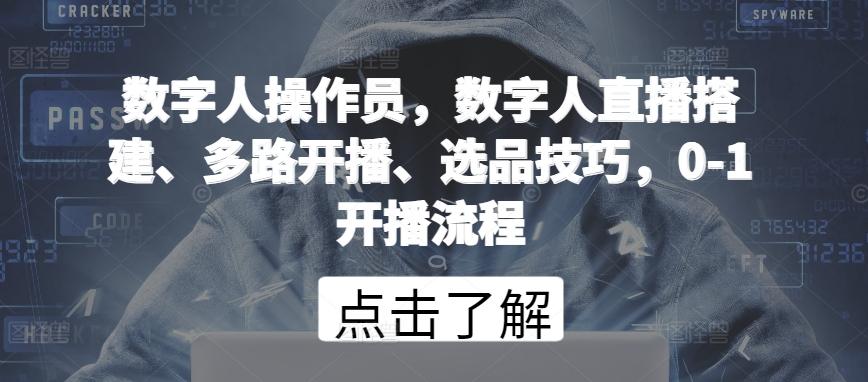 数字人操作员，数字人直播搭建、多路开播、选品技巧，0-1开播流程-副业网创