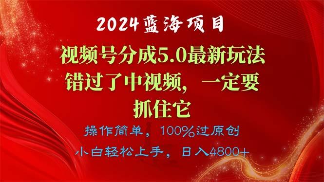 2024蓝海项目，视频号分成计划5.0最新玩法，错过了中视频，一定要抓住…-副业网创