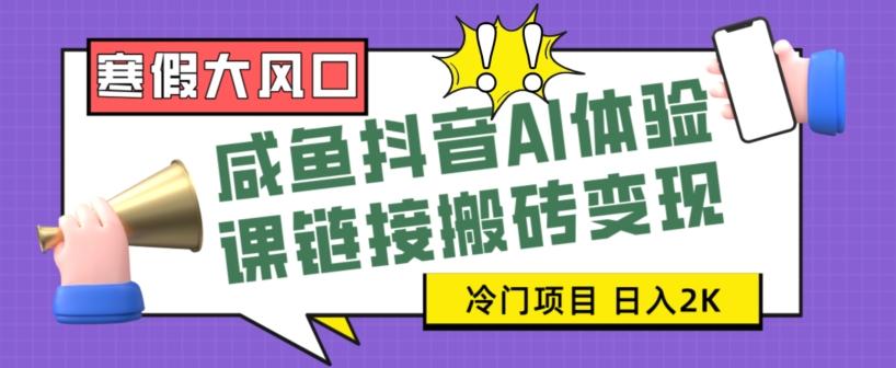 寒假大风口咸鱼抖音AI体验课链接搬砖变现，全网首发冷门项目，小白可日入2K+【揭秘】-副业网创