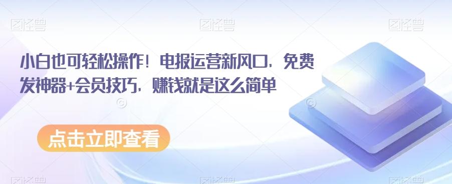 小白也可轻松操作！电报运营新风口，免费发神器+会员技巧，赚钱就是这么简单-副业网创