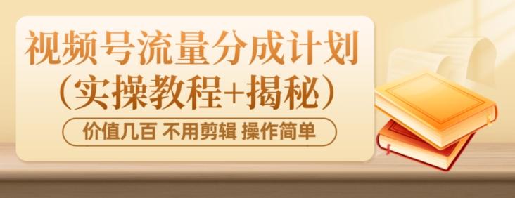 价值几百上千不用剪辑简单操作视频号流量分成计划（实操教程+揭秘）-副业网创