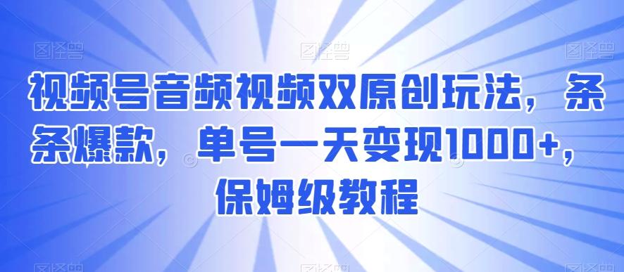 视频号音频视频双原创玩法，条条爆款，单号一天变现1000+，保姆级教程【揭秘】-副业网创