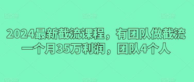 2024最新截流课程，有团队做截流一个月35万利润，团队4个人-副业网创