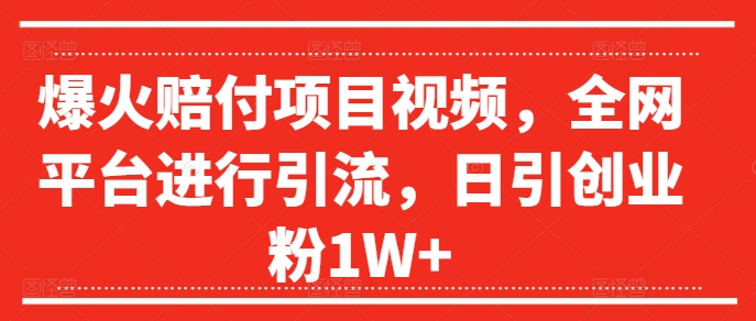 爆火赔付项目视频，全网平台进行引流，日引创业粉1W+【揭秘】-副业网创